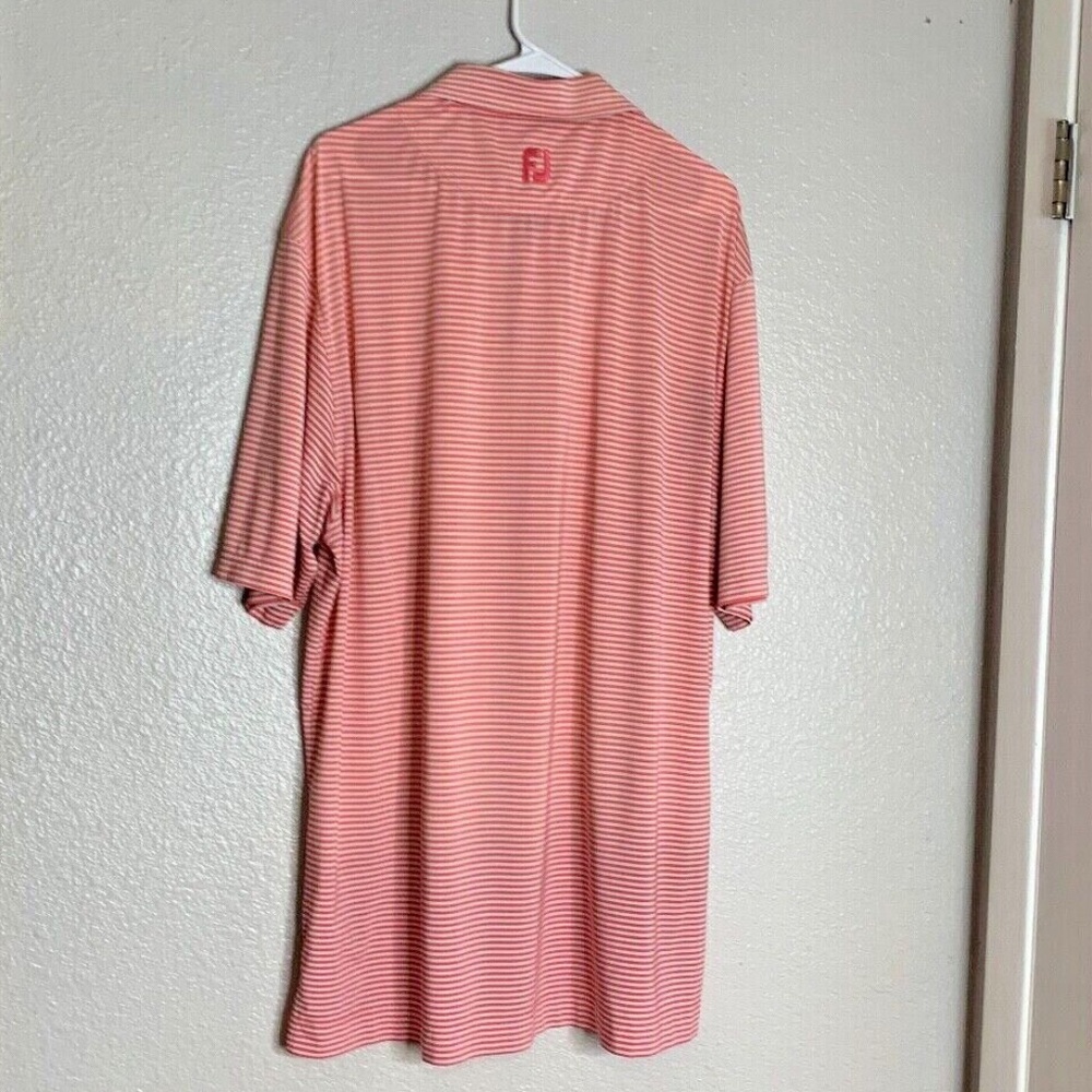 FJ Foot Joy Mens Sz XL Pink Polo Golf Shirt Top Striped Tennis Tenniscore Athlet - Picture 3 of 3